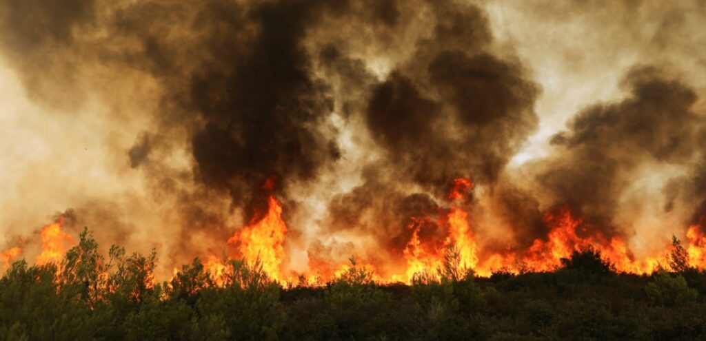 Un incendiu în Pefki .. Incendiul a ajuns la case și încearcă să transporte persoane în vârstă