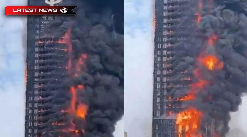 China: Incendiu imens într-un zgârie-nori - video